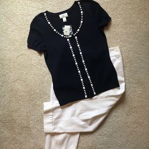 Loft OOP capris/Navy blue & white beaded XSP top